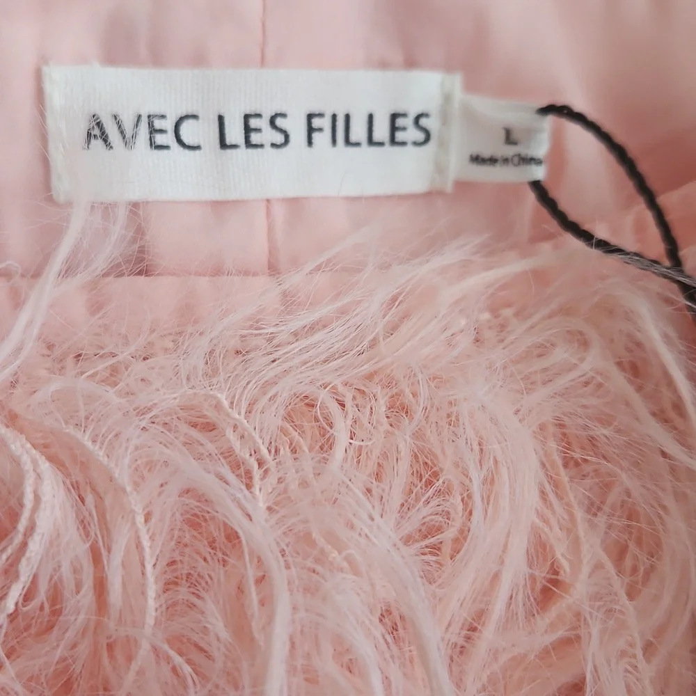 Avec Les Filles Women's Pink Feather Vest Sleeveless Back Zip Jewel Neckline L - Picture 2 of 4